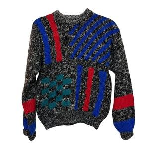 CREDENTIALS Casual Sportswear Vintage 80s Acrylic Sweater Colorful Size 14/16